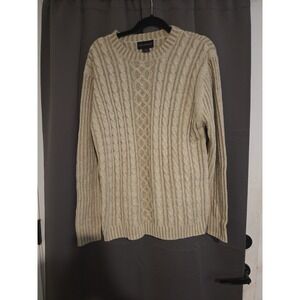 Tagsport Tan Cable Knit Chenille Sweater, Men's Large Crew‎ Neck, Long Sleeve